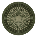 Olive Green Round Hand-Tufted Rug with Sage Art Deco Sunburst