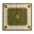 Olive Green Square Hand-Tufted Rug with Blush Border and Palm Leaf Corners