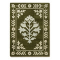 Olive Green Tree of Life Hand-Tufted Rug with Ivory Floral Border