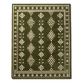 Olive Green Tribal Diamond Hand-Tufted Rug with Ivory Greek Key Border
