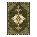 Olive Green Tribal Medallion Hand-Knotted Rug with Camel Accents