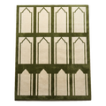 Olive Green and Cream Hand-Tufted Rug with Arched Mihrab Panels