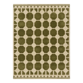 Olive Green and Cream Octagon Tile Hand-Tufted Rug