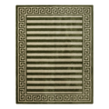 Olive Green and Ivory Striped Hand-Tufted Rug with Greek Key Border