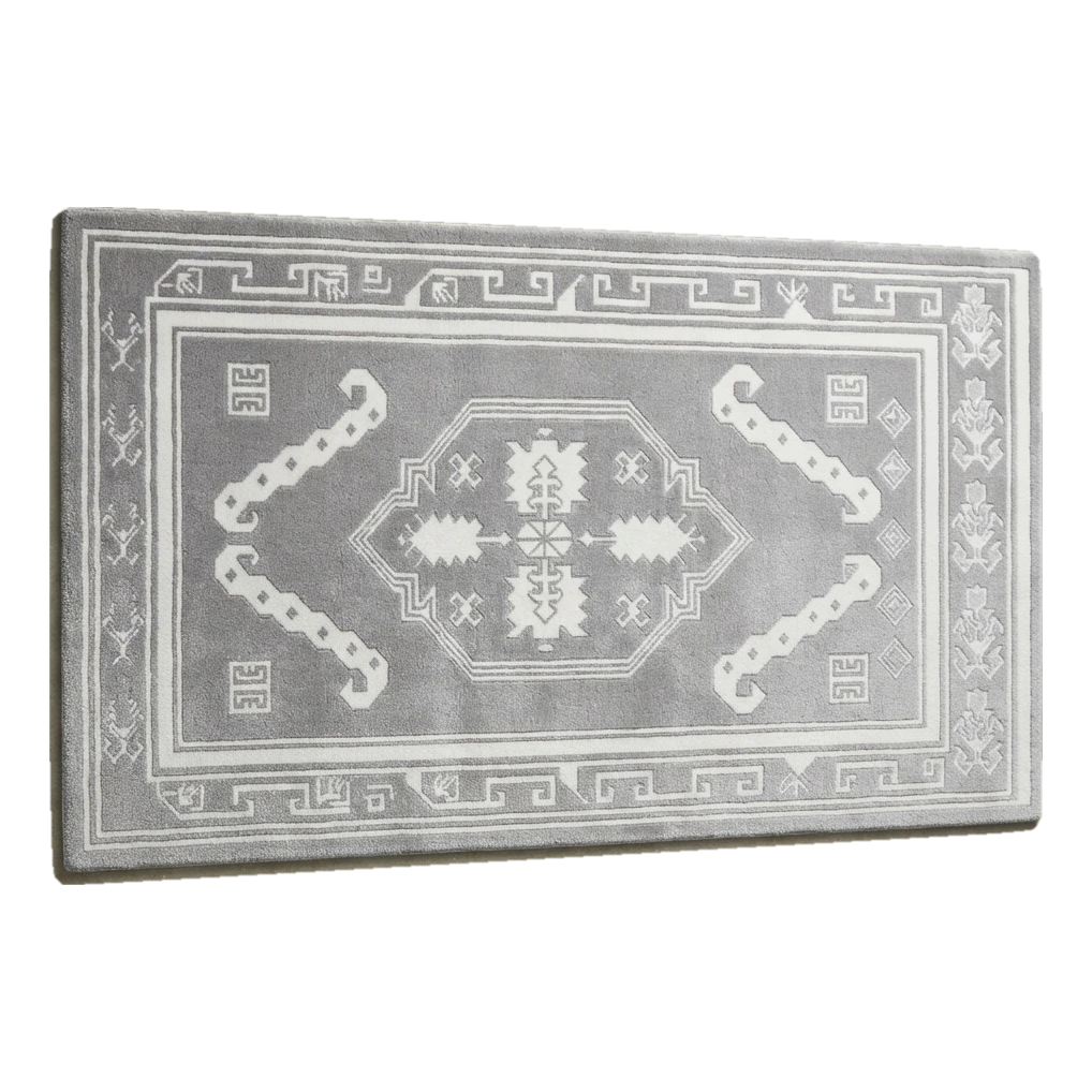 Pale Grey Chinese Medallion Hand-Tufted Rug with Ivory Cloud Scrolls - alternate view