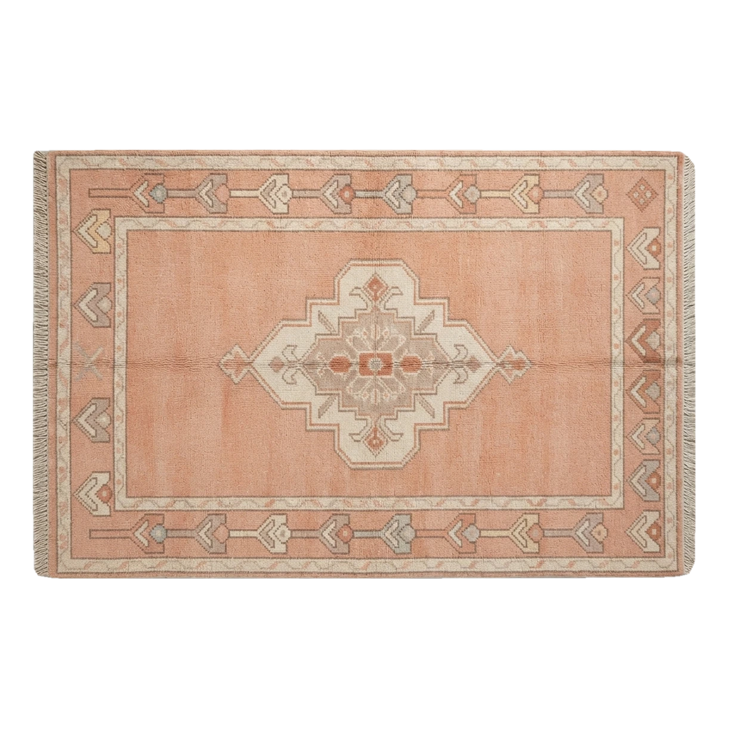 Peach Medallion Hand-Knotted Rug with Ivory Tulip Border - alternate view