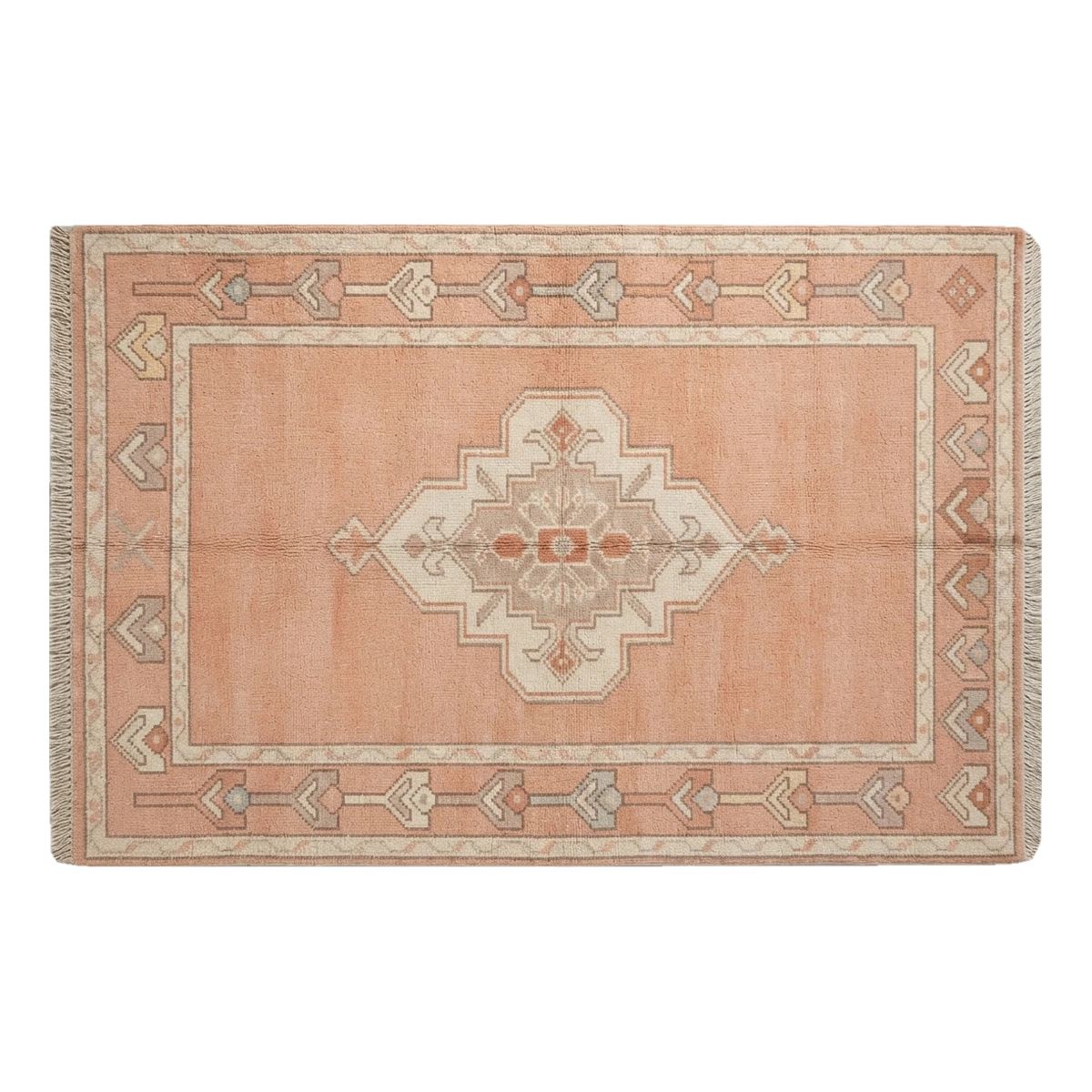 Peach Medallion Hand-Knotted Rug with Ivory Tulip Border - alternate view