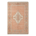Peach Medallion Hand-Knotted Rug with Ivory Tulip Border