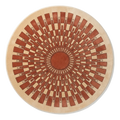Peach Round Hand-Tufted Rug with Rust Art Deco Sunburst