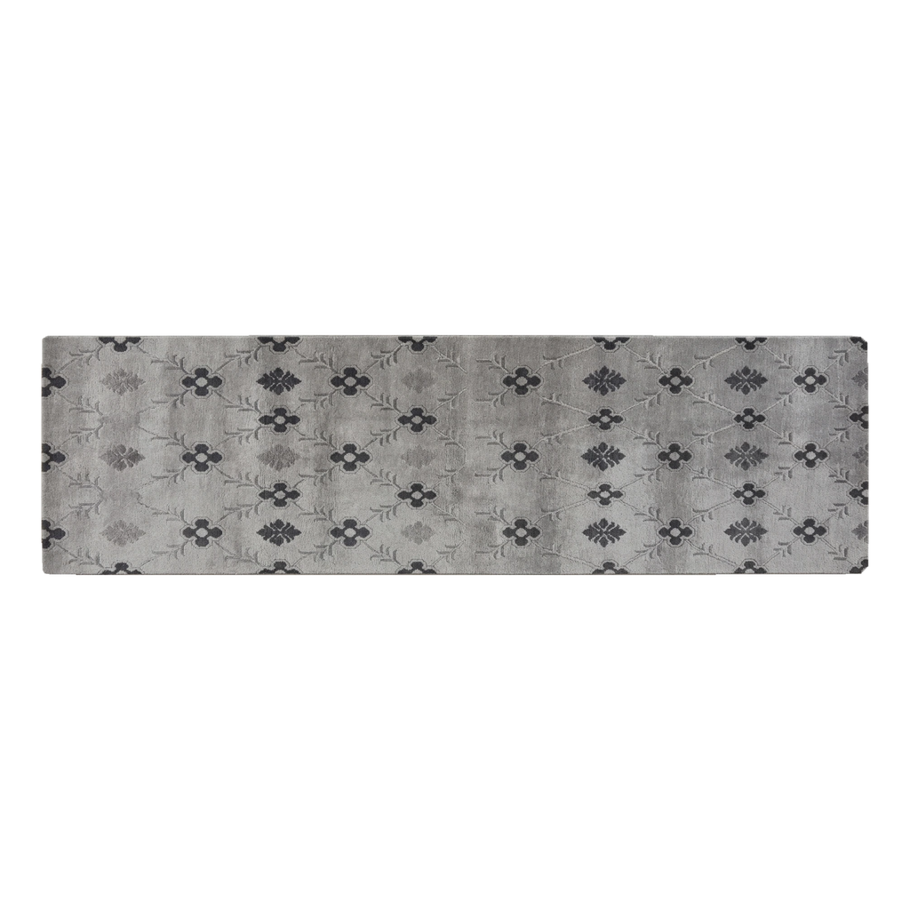 Pewter Grey Floral Sprig Hand-Tufted Runner with Charcoal Motifs - alternate view