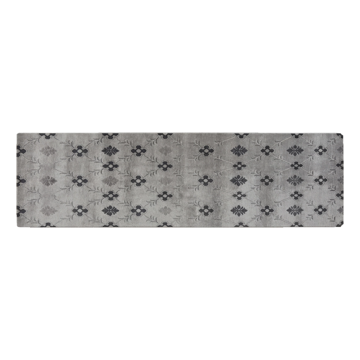 Pewter Grey Floral Sprig Hand-Tufted Runner with Charcoal Motifs - alternate view