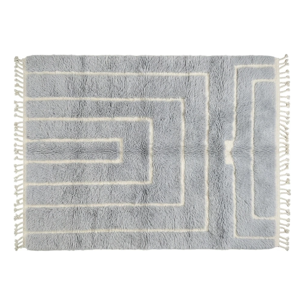 Powder Blue Arch Moroccan Shag Rug with Ivory Lines - alternate view