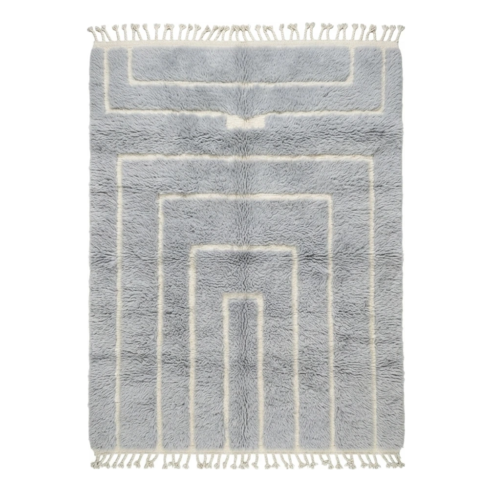 Powder Blue Arch Moroccan Shag Rug with Ivory Lines