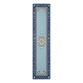 Powder Blue Chinese Art Deco Hand-Tufted Runner with Navy Floral Border