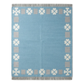 Powder Blue Cotton Flat Weave Rug with Ivory Clover Border