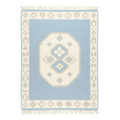 Powder Blue Cotton Flat Weave Rug with Ivory Octagon Medallion