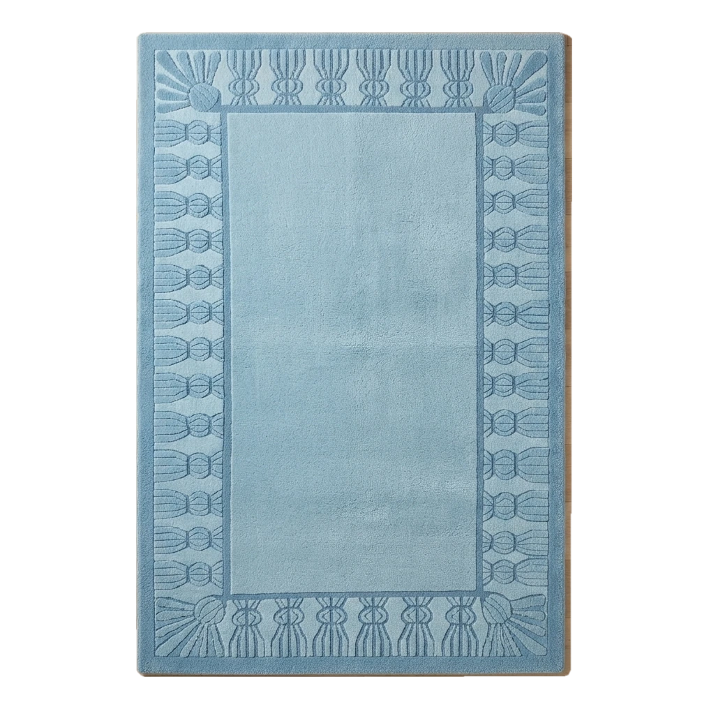 Powder Blue Hand-Tufted Rug with Carved Fan Tassel Border - alternate view