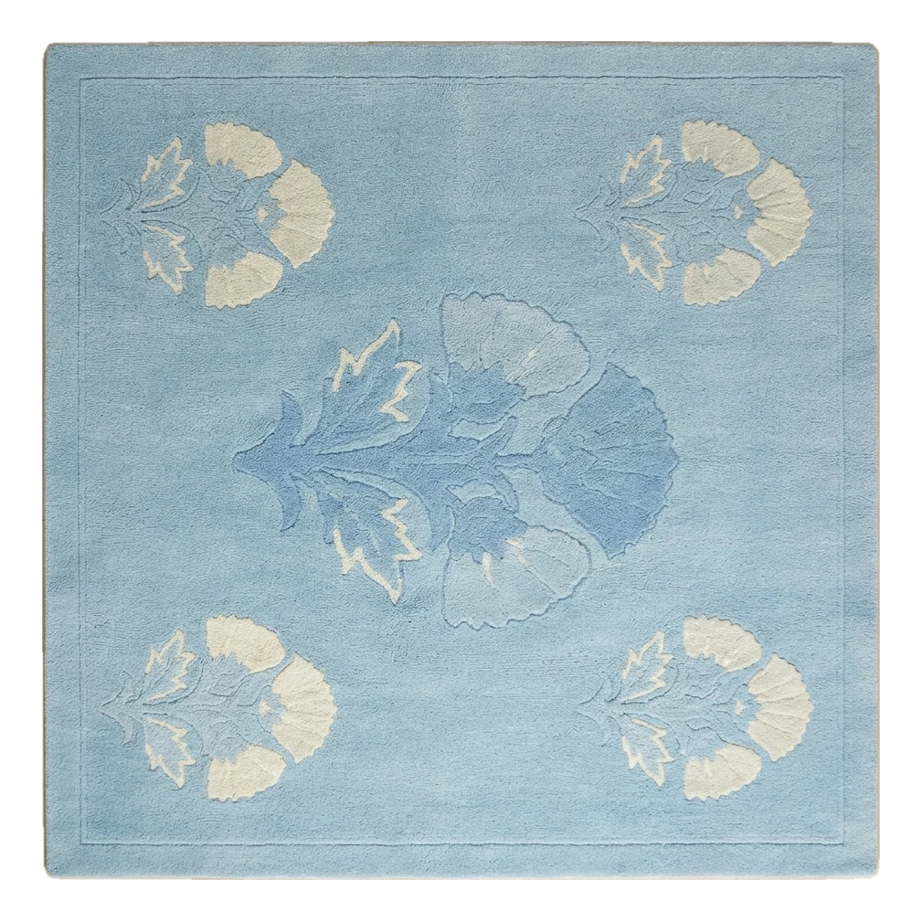Powder Blue Hand-Tufted Rug with Cream and Cornflower Poppy Motifs - alternate view