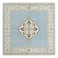 Powder Blue Square Hand-Knotted Rug with Ivory Floral Border and Grey Medallion