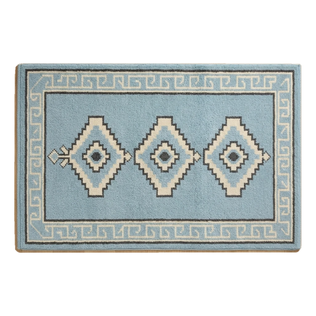 Powder Blue Tribal Diamond Hand-Tufted Rug with Charcoal Greek Key Border - alternate view