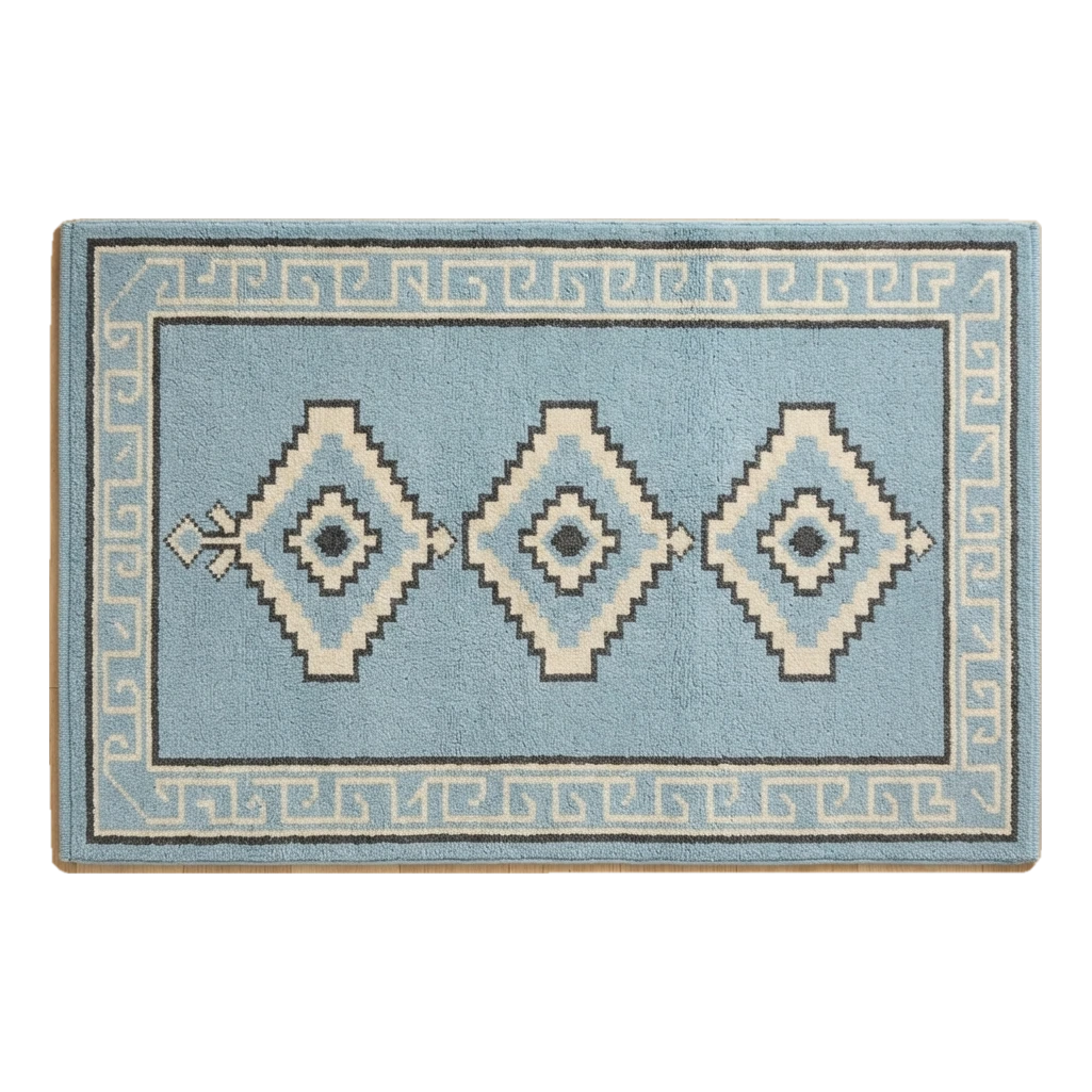 Powder Blue Tribal Diamond Hand-Tufted Rug with Charcoal Greek Key Border - alternate view