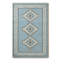 Powder Blue Tribal Diamond Hand-Tufted Rug with Charcoal Greek Key Border