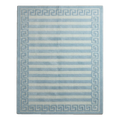 Powder Blue and Ivory Striped Hand-Tufted Rug with Greek Key Border