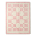 Rose Pink and Cream Checkerboard Hand-Tufted Rug with Cream Border