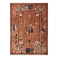 Rust Chinese Art Deco Hand-Knotted Rug with Vase and Blossom Motifs