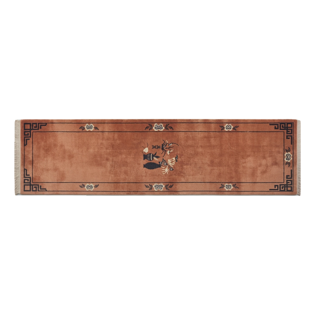 Rust Chinese Art Deco Hand-Knotted Runner with Charcoal Vase - alternate view