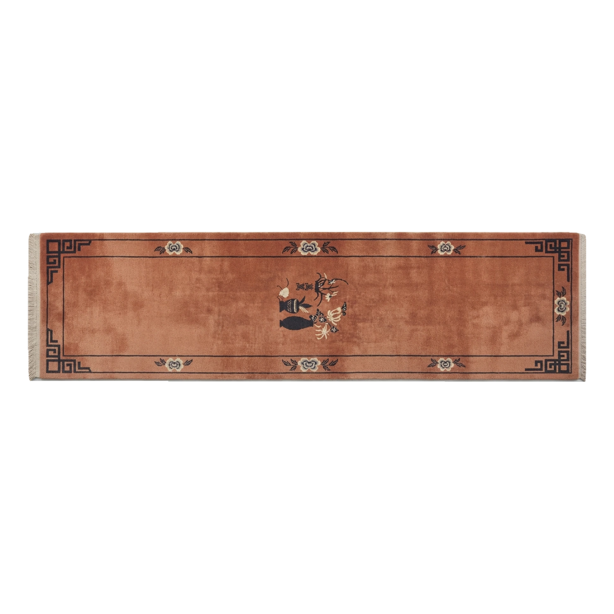 Rust Chinese Art Deco Hand-Knotted Runner with Charcoal Vase - alternate view