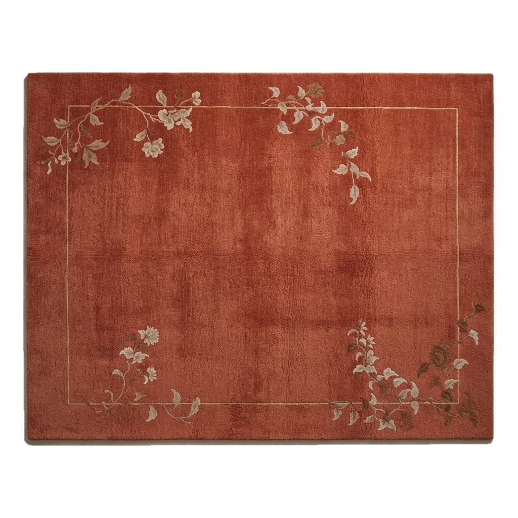 Rust Hand-Knotted Rug with Floral Vine Corner Sprays - alternate view