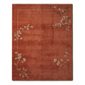 Rust Hand-Knotted Rug with Floral Vine Corner Sprays