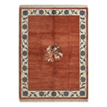 Rust Hand-Knotted Rug with Ivory Floral Vine Border and Roundel