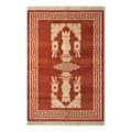 Rust Hand-Knotted Rug with Ivory Greek Key Border and Vase Motifs