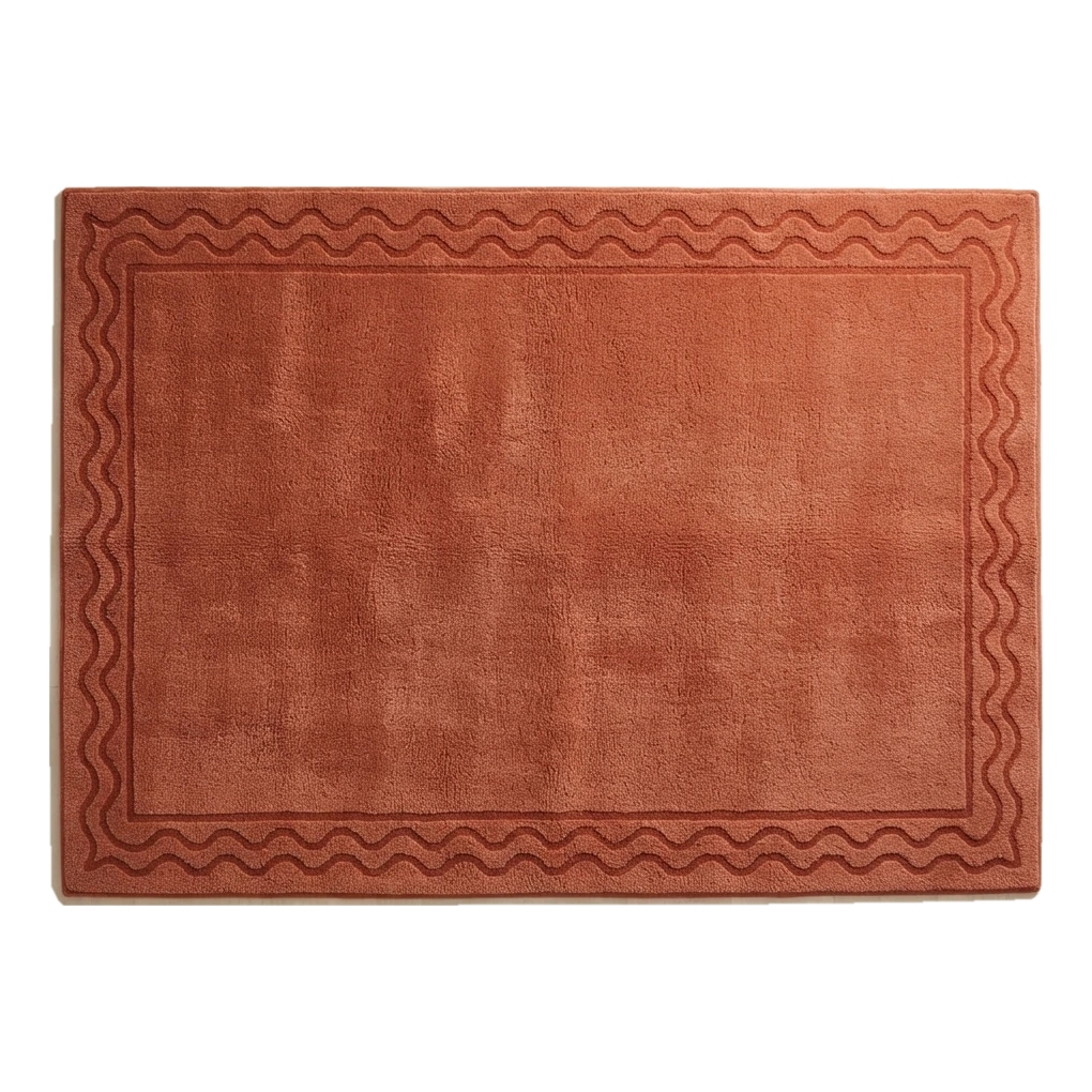 Rust Hand-Tufted Rug with Tonal Wave Border - alternate view