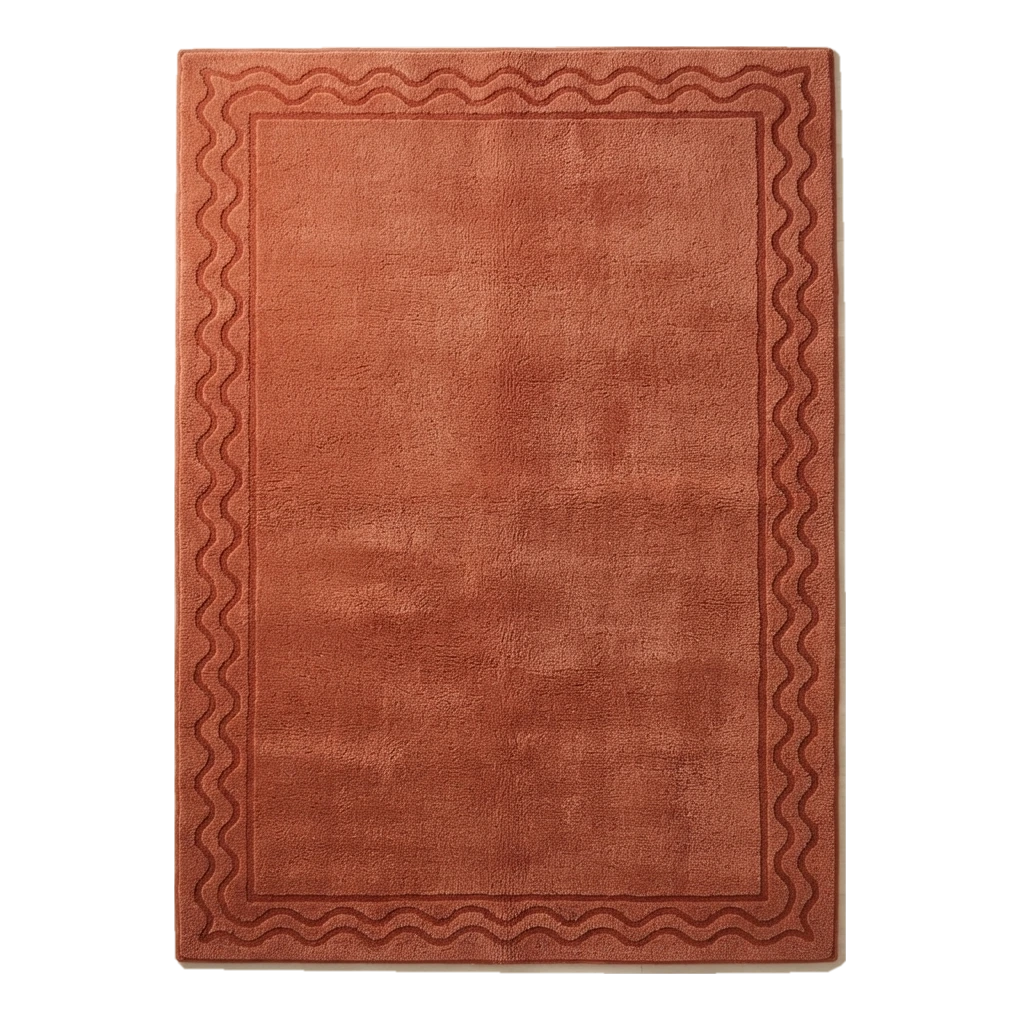 Rust Hand-Tufted Rug with Tonal Wave Border