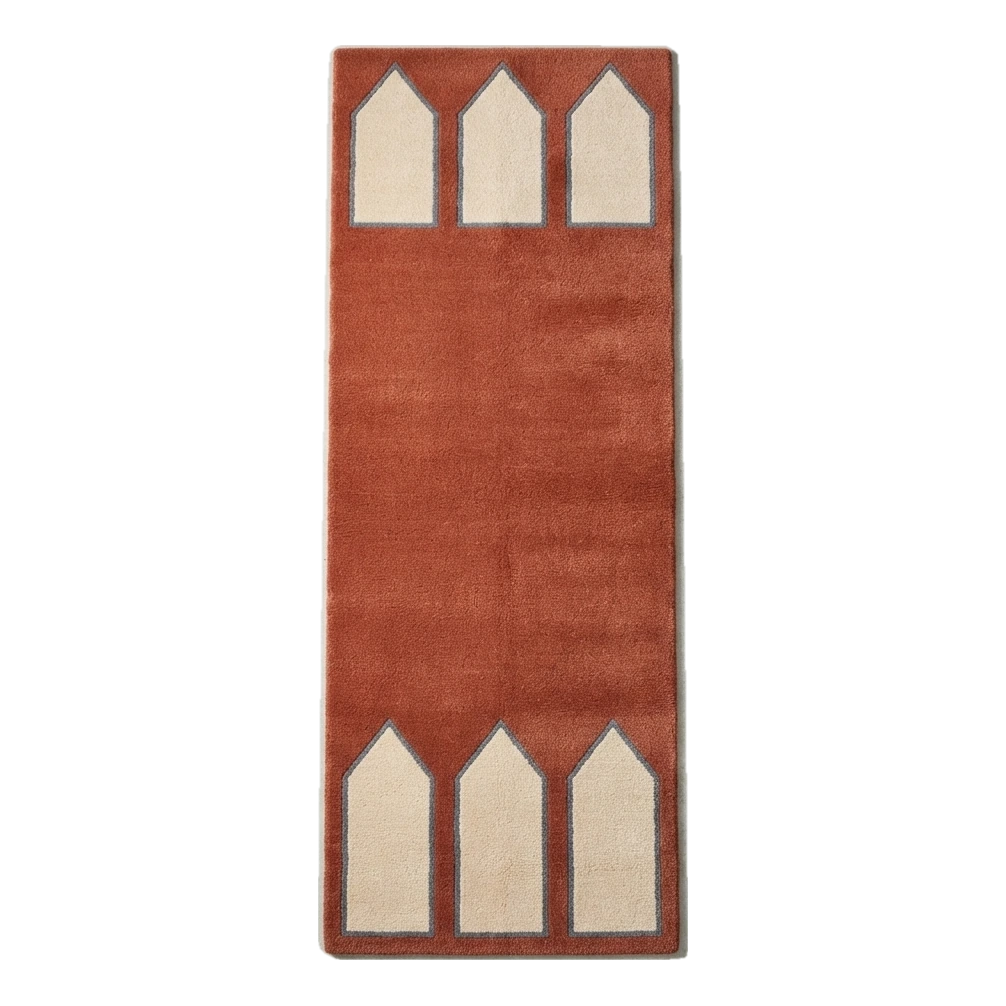 Rust Minimalist Hand-Tufted Runner with Ivory Arch Panels