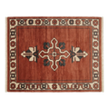 Rust Red Hand-Knotted Rug with Ivory Cross Medallion and Floral Border
