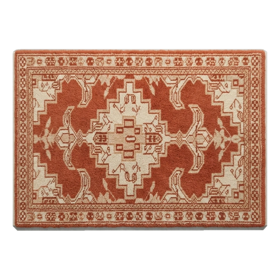 Rust Red Medallion Hand-Knotted Rug with Ivory Floral Border - alternate view
