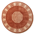 Rust Round Hand-Tufted Rug with Cream Chinese Art Deco Border
