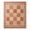 Rust and Beige Checkerboard Cotton Flat Weave Rug with Block Border