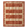Rust and Cream Checkerboard Moroccan Shag Rug with Dashed Border
