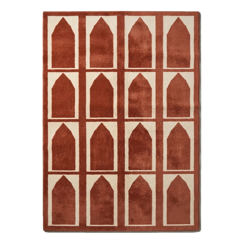 Rust and Ivory Arch Panel Hand-Tufted Rug