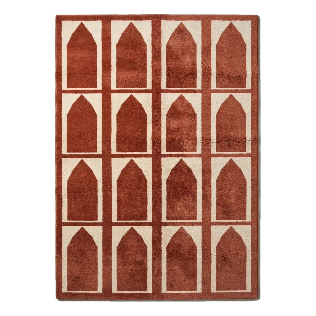 Rust and Ivory Arch Panel Hand-Tufted Rug