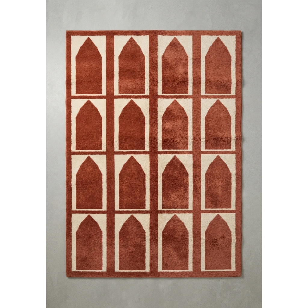 Rust and Ivory Arch Panel Hand-Tufted Rug - studio photo