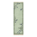 Sage Green Chinese Art Deco Hand-Knotted Runner with Navy Blossoms