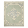 Sage Green Square Hand-Knotted Rug with Ivory Vase Medallion