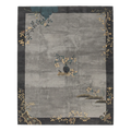 Silver Grey Chinese Art Deco Hand-Knotted Rug with Charcoal Border