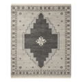 Silver Grey Hand-Knotted Rug with Charcoal Stepped Medallion